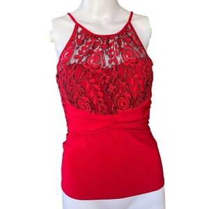 Solar - Womens Red/Black Lace Tank Top Sz. SM